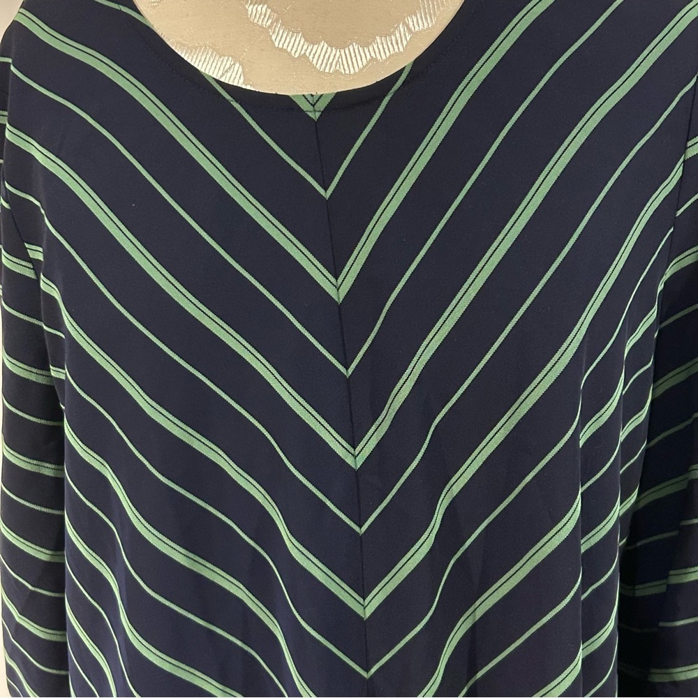 Nine West Navy Green Chevron Stripe Maxi Dress Size XL Long Sleeve Scoop Neck - Picture 4 of 11